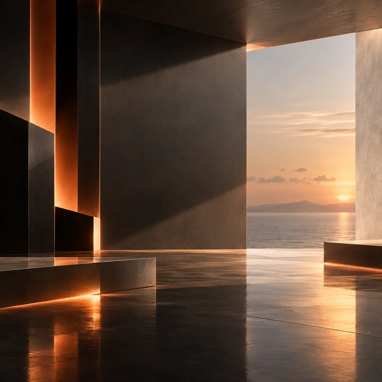 Modern architectural corridor with horizon